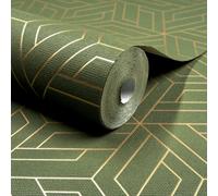 Grandeco Cobra Geometric Metallic Green Vinyl Wallpaper