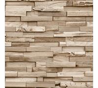 Grandeco Colorado Stacked Wood Block Plank Effect Textured Wallpaper, Light