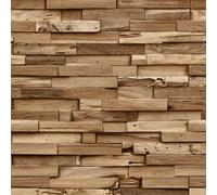 Grandeco Colorado Stacked Wood Block Plank Effect Textured Wallpaper, Natural
