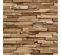 Grandeco Colorado Stacked Wood Block Plank Effect Textured Wallpaper, Natural