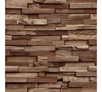 Grandeco Colorado Stacked Wood Block Plank Effect Textured Wallpaper, Walnut