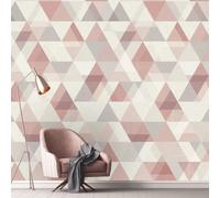 Grandeco Cruz Geometric Shapes 3 Lane Repeatable Nursery Textured Mural, 2.8 X 1.59M, Pink