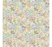 Grandeco Pink, Blue & Green Agnala Floral Contemporary Smooth Wallpaper