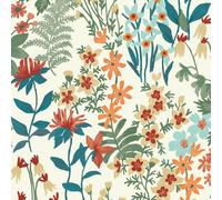 Grandeco Ditsy Floral Agnala Textured Wallpaper, Green Teal Orange
