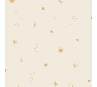 Grandeco Dudley Night Sky Stars Nursery Textured Wallpaper, Cream Gold