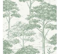 Grandeco Etched Tree Toile Textured Wallpaper 10m x 53cm Sage Green, Green