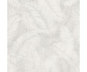 Grandeco Floating Leaf Feather Textured Wallpaper, White
