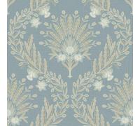 Grandeco Flora Blue Wallpaper Flowers Textured Embossed Blown Vinyl