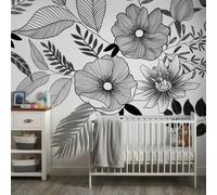 Grandeco Flourish Flowers 7 Panel Repeatable Textured Mural, Monochrome 3.71 X 2.8M