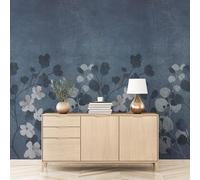 Grandeco Flowers and Sprigs Rustic Plaster Wall 3 lane repeatable Textured Mural, 2.8 x 1.59m, Blue