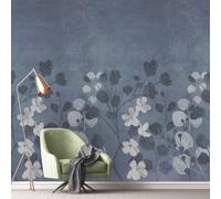 Grandeco Flowers And Sprigs Rustic Plaster Wall 3 Lane Repeatable Textured Mural, 2.8 X 1.59M, Blue
