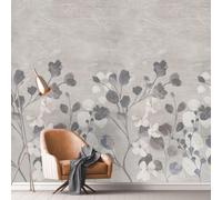 Grandeco Flowers And Sprigs Rustic Plaster Wall 3 Lane Repeatable Textured Mural, 2.8 X 1.59M, Grey