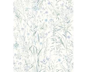 Grandeco Free Flower Sprigs and Grass Wallpaper, Lilac Blue Green