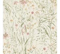 Grandeco Free Flower Sprigs and Grass Wallpaper, Natural