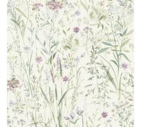 Grandeco Free Flower Sprigs and Grass Wallpaper, Pink