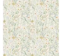 Grandeco Free Flower Summer Meadow Sprigs and Grasses Smooth Wallpaper, Neutral Green