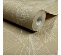 Grandeco Galapalos Sketch Leaf Sprig Foliage Blown Vinyl Wallpaper, Beige