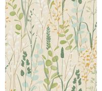 Grandeco Galia Watercolour Wild Flower Medow Textured Wallpaper, Green Beige