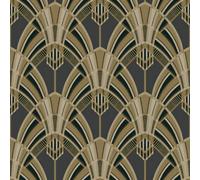 Grandeco Gduk Art Deco Gatsby Calced Textured Wallpaper, Black
