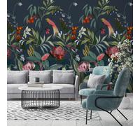 Grandeco Gduk Botanical Flowers And Birds 3 Lane Repeatable Wallpaper Mural, 1.59 X 2.8M, Deep Turquoise