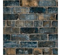 Grandeco Gduk Brick Effect Elba Textured Wallpaper, Navy Ochre