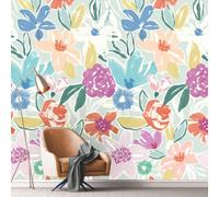 Grandeco Gduk Bright Chalky Floral 3 Lane Repeatable Wallpaper Mural,1.59 X 2.8M, Pink