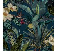 Grandeco Gduk Tropical Bouquet Nepata Textured Wallpaper, Teal Navy