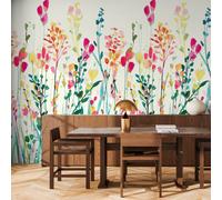 Grandeco Gduk Watercolour Meadow Flowers 3 Lane Repeatable Wallpaper Mural,1.59 X 2.8M, Pink & Green