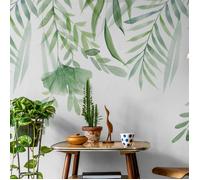 Grandeco Ginko Watercolour Trailing Leaves and Fronds 3 lane Repeatable Wallpaper Mural, 1.59 x 2.8m, Green