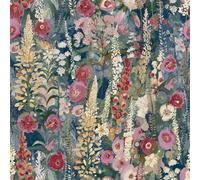 Grandeco Handpainted Delphinium Forest Floral Garden Textured Wallpaper, Navy Blue, Blue