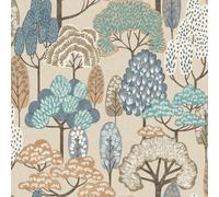 Grandeco Happy Trees Brushstroke Nursery Textured Wallpaper, Blue