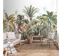 Grandeco Hayley Jungle Palm Trees 7 Lane Textured Mural, 3.71 X 2.8M, Multo Green
