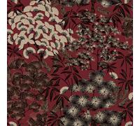 Grandeco Hisae Oriental Leaf Metallic Textured Wallpaper Red