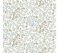 Grandeco Inia Leafy Trail Foliage and Flowers Textured Wallpaper, Blue Green