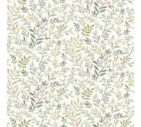 Grandeco Inia Leafy Trail Foliage and Flowers Textured Wallpaper, Sage Pink