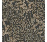 Grandeco Inia Stitched Embroidery Foliage Textured Wallpaper, Charcoal Neutral