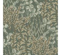 Grandeco Inia Stitched Embroidery Foliage Textured Wallpaper, Deep Sage