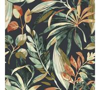 Grandeco Inky Palm Botanical Jungle Textured Wallpaper, Black Green Orange