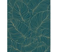 Grandeco Isa Banana Leaf Wallpaper - Modern Wallpaper for Living Room, Bedroom, Fireplace - Decorative Luxury Nature Wall Paper with Banana Leaf Motif (Gold Metallic/Deep Teal)