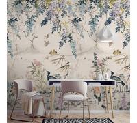 Grandeco Japanese Wisteria And Cranes 3 Lane Repeatable Textured Mural, 1.59 X 2.8M, Neutral