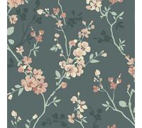 Grandeco Jasmin Floral Cherry Blossom Trail Blown Vinyl Wallpaper, Green