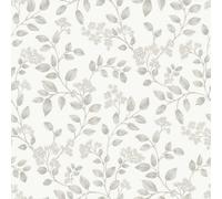 Grandeco Jasmine Leaf Trail Textured Wallpaper, Light Grey