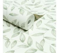Grandeco Jessy Hand painted Leaf Trail Textured Wallpaper, Sage Green