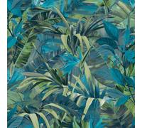 Grandeco Paradise Jungle Painted Flower Blue & Green Textured Wallpaper JF2302