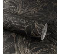 Grandeco Jungle Leaves Aliare Textured Wallpaper, Black