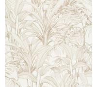 Grandeco Jungle Leaves Aliare Textured Wallpaper, Neutral White