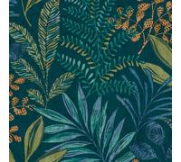 Grandeco Kara Tropical Jungle Foliage Leaves Textured Wallpaper, Deep Teal