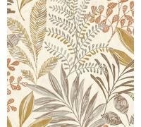 Grandeco Kara Tropical Jungle Foliage Leaves Textured Wallpaper, Neutral Beige
