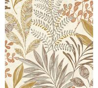 Grandeco Kara Tropical Jungle Foliage Leaves Textured Wallpaper, Neutral Beige, Brown