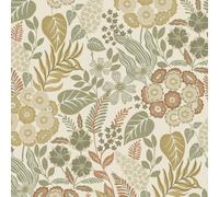 Grandeco Karuna Retro Flowers Green Orange Wallpaper Botanical Paste The Wall